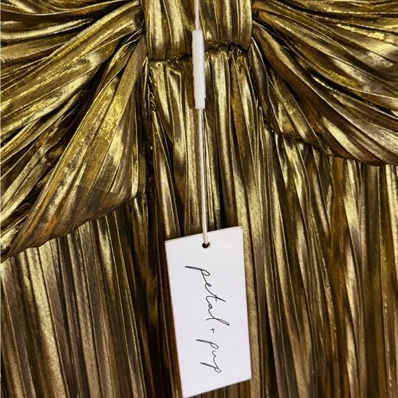 NWT Flying Tomato Metallic Gold Pleated Maxi Dress with Spaghetti Straps - Picture 6 of 6